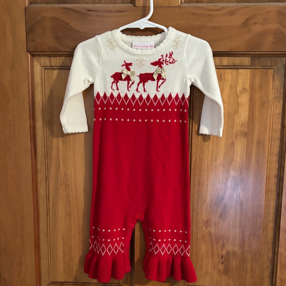 Bonnie Baby Reindeer Christmas Red and White Outfit